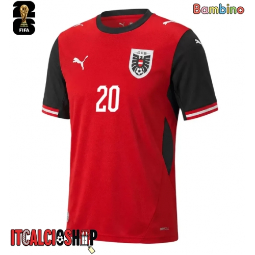 Austria Konrad Laimer #20 Prima Maglia Bambino Mondiali 2026 Manica Corta (+ Pantaloni corti)